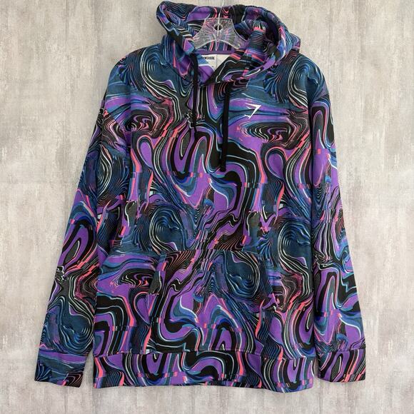 Gymshark Graphic Hoodie Sweatshirt Women’s Small Purple Marble Swirl Pre Workout - Picture 1 of 11